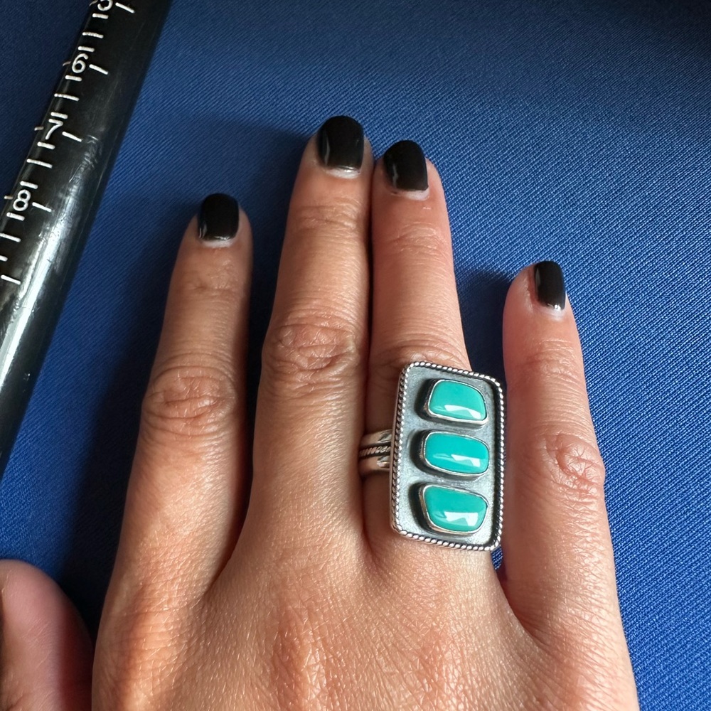 Sterling Silver Ring with Turquoise Stones - Picture 2 of 6